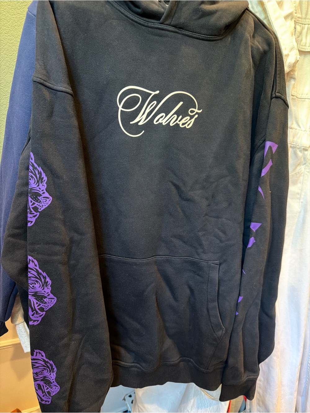 Darc Sport Black Hoodie with Purple Sleeve Wolves Script